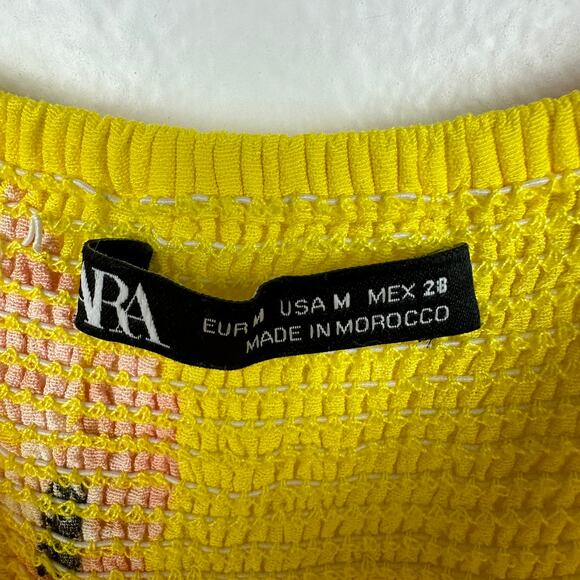 Zara Womens Skater Babydoll Sleeveless Yellow/Pink Floral Mini Dress Medium - Picture 8 of 11